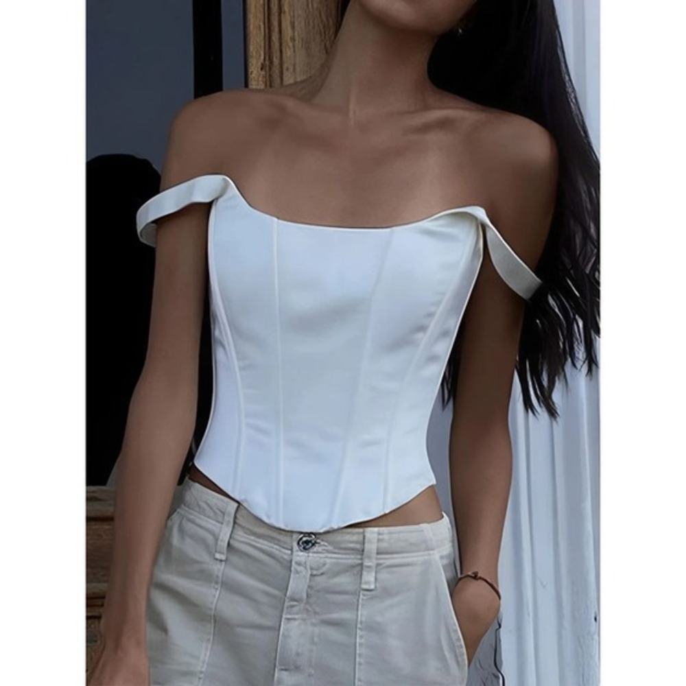 Commense Stunning Satin Ivory Glow Tied Crop Corset‎ Adjustable Top Size L